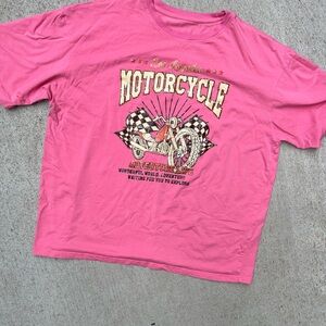 SHEIN Pink Motorcycle Adventure T-Shirt